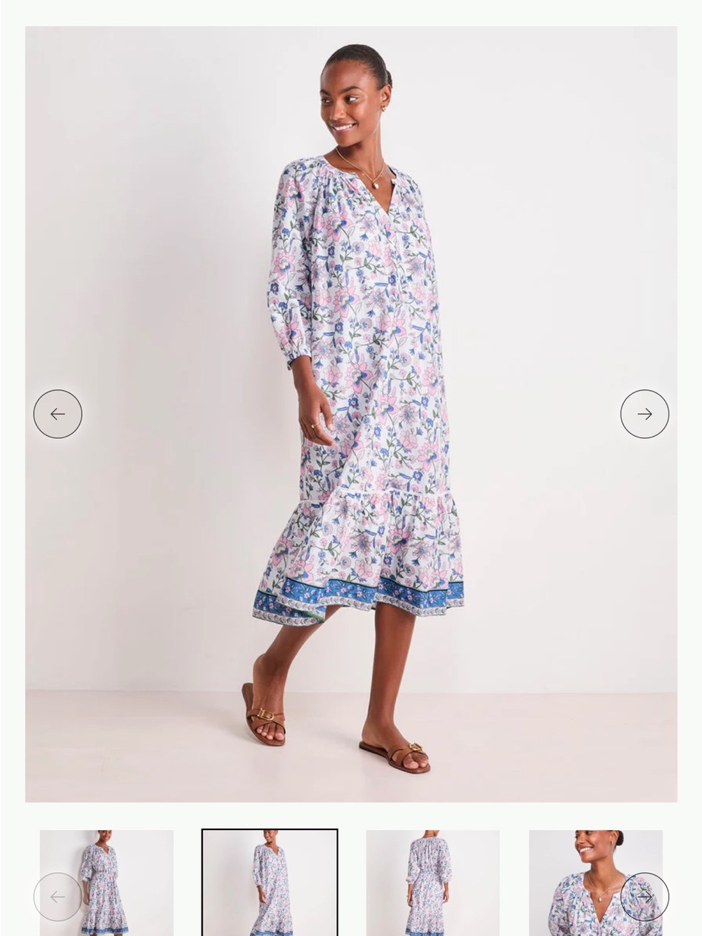Floral V-Neck Midi Dress/coverup  in White and Blue
